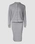2 Pieces Outfit U-Neck Slit Back Slim Fit Knit Tank Dress and Pearl Button Front Baseball Coat Casual Ribbed Set gray