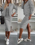 2 Pieces Outfit U-Neck Slit Back Slim Fit Knit Tank Dress and Pearl Button Front Baseball Coat Casual Ribbed Set gray