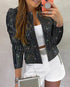 Allover Sequin Decor Open Front Long Sleeve Versatile Coat black