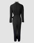 Contrast Paneled Notched Collar Padded shoulders Work Jumpsuit Casual Zipper Back Wrap Front Jumpsuit black