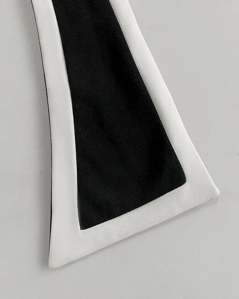 Contrast Paneled Notched Collar Padded shoulders Work Jumpsuit Casual Zipper Back Wrap Front Jumpsuit black