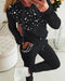 Beaded Hooded Top & Drawstring Pants Set black