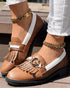 Metal Decor Contrast Paneled Fringe Round Toe Casual Flat Loafers brown