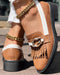 Metal Decor Contrast Paneled Fringe Round Toe Casual Flat Loafers brown