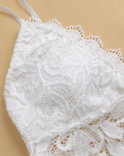 Guipure Lace V-Neck Spaghetti Strap Top white