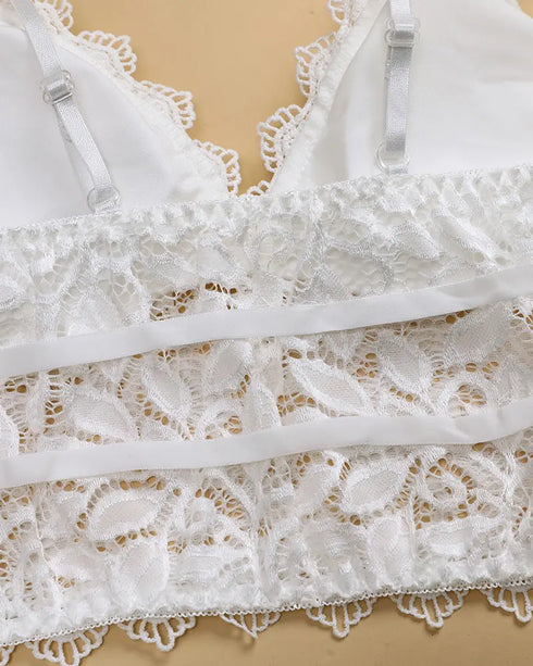 Guipure Lace V-Neck Spaghetti Strap Top white