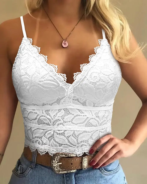 Guipure Lace V-Neck Spaghetti Strap Top white