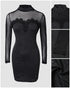 Off Shoulder Long Sleeve Lace Spliced Ruched Evening Dress Velvet Mini Party Dress black