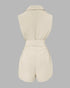 Notched Collar Sleeveless Tied Detail Button Romper Apricot