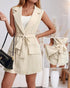 Notched Collar Sleeveless Tied Detail Button Romper Apricot