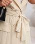 Notched Collar Sleeveless Tied Detail Button Romper Apricot