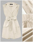 Notched Collar Sleeveless Tied Detail Button Romper Apricot