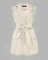Notched Collar Sleeveless Tied Detail Button Romper Apricot