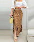Hollow-out Boho Tassel Slim Fit Bodycon Long Skirt khaki