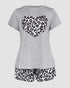 2 Pieces Outfit Graphic Pattern Short Sleeve Top and Casual Tie Dye Print Pants Set gray
