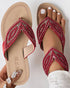 Rhinestone Beaded Leaf Pattern Summer Flip Flops red