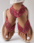 Rhinestone Beaded Leaf Pattern Summer Flip Flops red