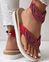 Rhinestone Beaded Leaf Pattern Summer Flip Flops red