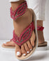 Rhinestone Beaded Leaf Pattern Summer Flip Flops red