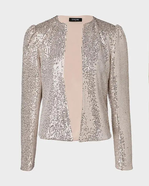 Jacquard & Argyle Pattern Open Front Jacket Casual Crop Coat champagne