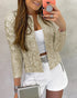 Jacquard & Argyle Pattern Open Front Jacket Casual Crop Coat champagne