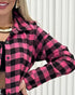 Plaid Pattern Button Down Shirts Long Sleeve Shackets Casual Blouse Top pink