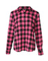 Plaid Pattern Button Down Shirts Long Sleeve Shackets Casual Blouse Top pink