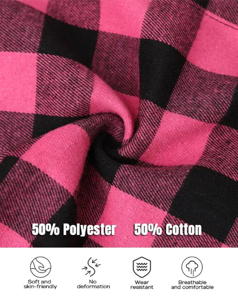 Plaid Pattern Button Down Shirts Long Sleeve Shackets Casual Blouse Top pink