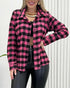 Plaid Pattern Button Down Shirts Long Sleeve Shackets Casual Blouse Top pink