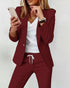 2 Pieces Outfit Shawl Collar Single Breasted Pockets Design Blazer Coat and Drawstring Elastic Waist Slim Fit Pants Set Dark Red