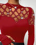 Mock Neck Long Sleeve Rhinestone Decor Top Wine red