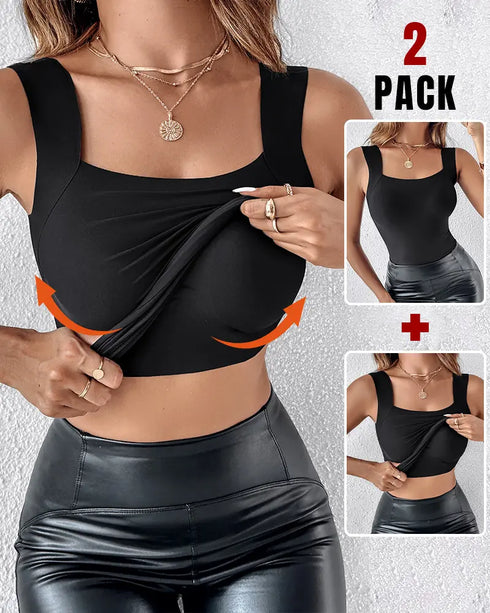 U-Neck Sleeveless Tank Seamless Skinny Layering Top with Built-In Bra style1