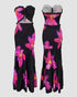 Floral Print Bandeau Sleeveless Shirred Hollow-out Maxi Dress black