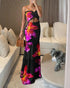 Floral Print Bandeau Sleeveless Shirred Hollow-out Maxi Dress black