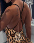 Leopard Pattern U-Neck Sequin Dress Crisscross Backless Bodycon Dress Leopard