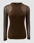 Metal Decor V-Neck Long Sleeve Sexy Hollow-out Slim Fit Top brown