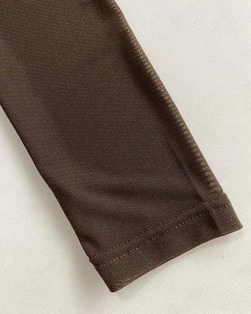 Metal Decor V-Neck Long Sleeve Sexy Hollow-out Slim Fit Top brown