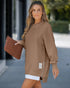 Long Sleeve Pocket Design Pullover Sweatshirt Casual Faux Two Piece Longline Drawstring Hooded Top brown