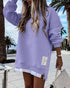 Letter Patch Detail Long Sleeve Drop Shoulder Pullover Sweatshirt Casual Zipper Side Slit Top purple