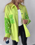 Sequin Decor Turn-down Collar Button Front Pockets Design Denim Coat Casual Fuzzy Spliced Raw Trim Shacket light green