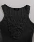 Contrast Lace V Neck Sleeveless Knit Top Casual Slim Fit Tank black