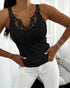 Contrast Lace V Neck Sleeveless Knit Top Casual Slim Fit Tank black