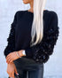 Contrast Sequin Fluffy Detail Long Sleeve Knit Sweater Casual Pullover Top black