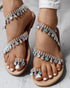Rhinestone Toe Post Flat Sandals brown