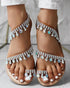 Rhinestone Toe Post Flat Sandals brown
