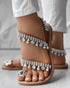 Rhinestone Toe Post Flat Sandals brown