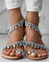 Rhinestone Toe Post Flat Sandals brown
