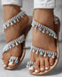 Rhinestone Toe Post Flat Sandals brown