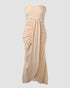 Sleeveless Ruched Cinched Waist Draped Bandeau Dress Eyelet Embroidery Slit Asymmetrical Hem Vacation Dress yellow