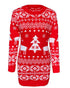 Christmas Reindeer Mixed Pattern Crewneck Long Sleeve Dress Pullover Slim Fit Sweater Dress red
